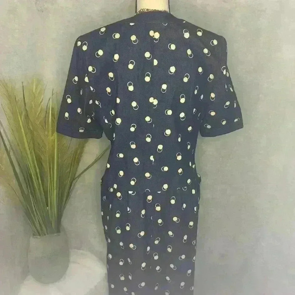 Leilian Blue Denim Skirt Suit Short Sleeve Circle Design Made in Japan Size 9 - Picture 10 of 15